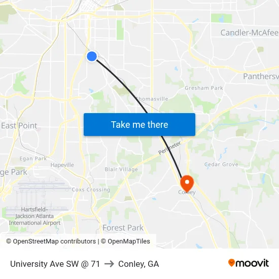 University Ave SW @ 71 to Conley, GA map