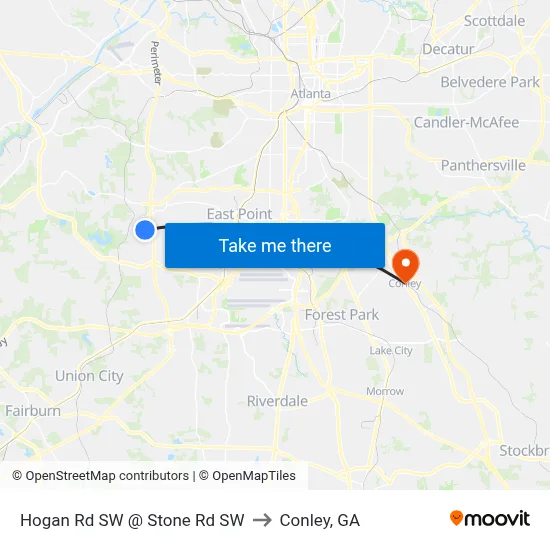 Hogan Rd SW @ Stone Rd SW to Conley, GA map