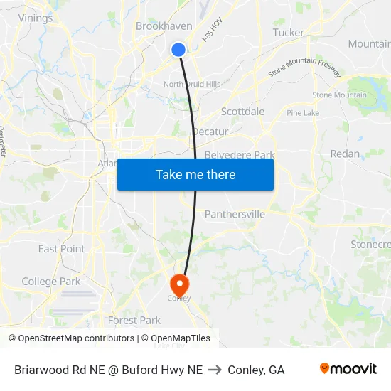 Briarwood Rd NE @ Buford Hwy NE to Conley, GA map