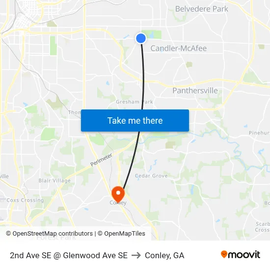 2nd Ave SE @ Glenwood Ave SE to Conley, GA map