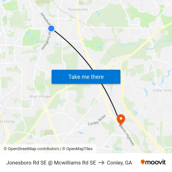 Jonesboro Rd SE @ Mcwilliams Rd SE to Conley, GA map