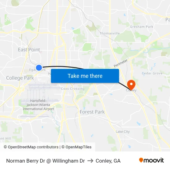 Norman Berry Dr @ Willingham Dr to Conley, GA map