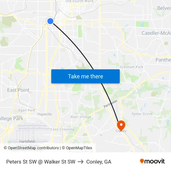 Peters St SW @ Walker St SW to Conley, GA map