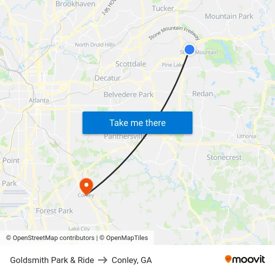Goldsmith Park & Ride to Conley, GA map