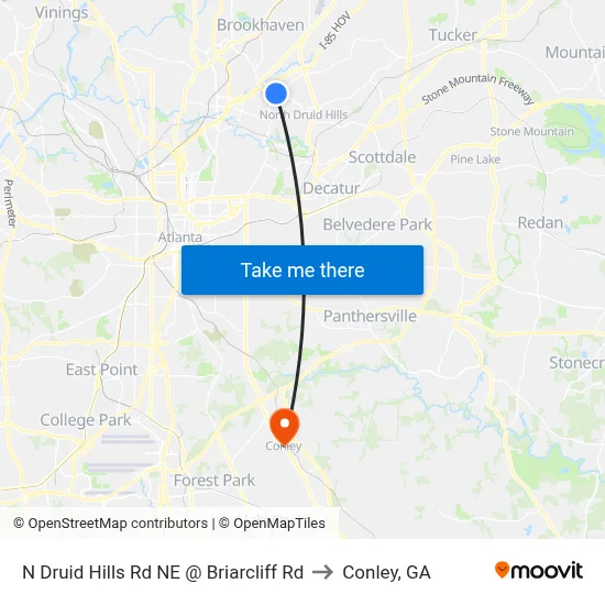 N Druid Hills Rd NE @ Briarcliff Rd to Conley, GA map