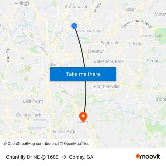 Chantilly Dr NE @ 1680 to Conley, GA map