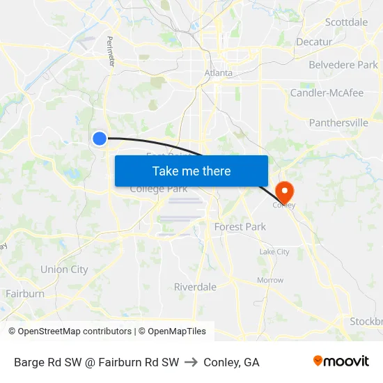 Barge Rd SW @ Fairburn Rd SW to Conley, GA map