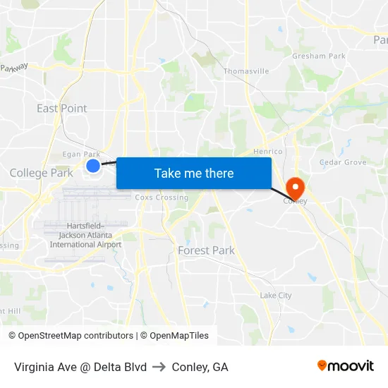 Virginia Ave @ Delta Blvd to Conley, GA map