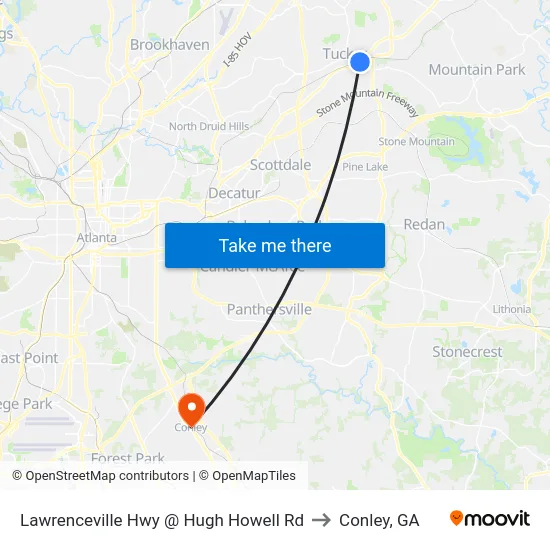 Lawrenceville Hwy @ Hugh Howell Rd to Conley, GA map