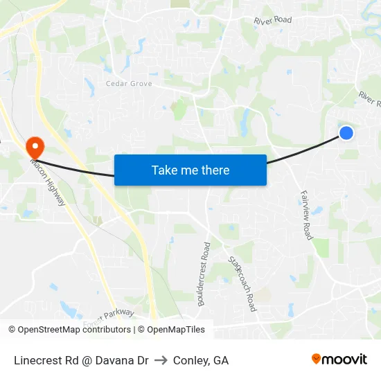 Linecrest Rd @ Davana Dr to Conley, GA map