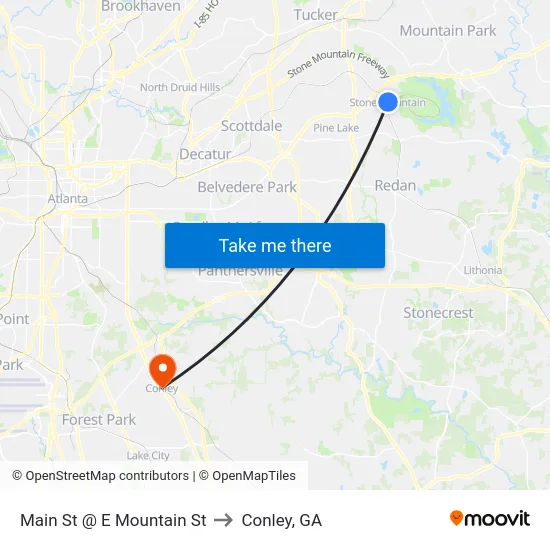 Main St @ E Mountain St to Conley, GA map