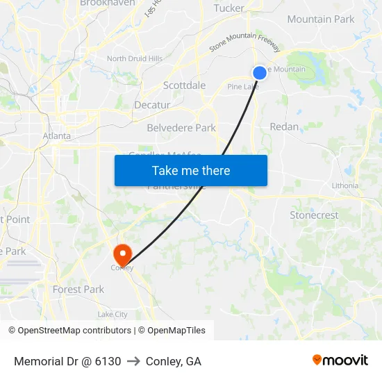 Memorial Dr @ 6130 to Conley, GA map