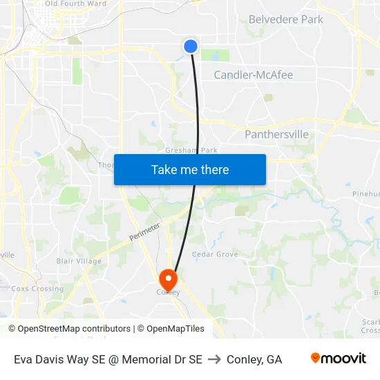 Eva Davis Way SE @ Memorial Dr SE to Conley, GA map