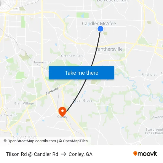 Tilson Rd @ Candler Rd to Conley, GA map