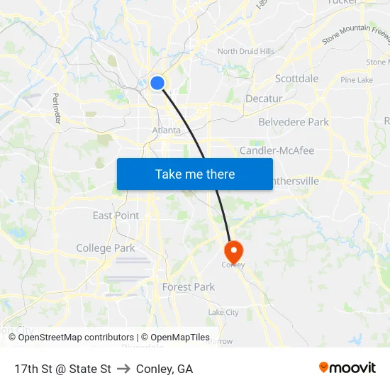 17th St @ State St to Conley, GA map