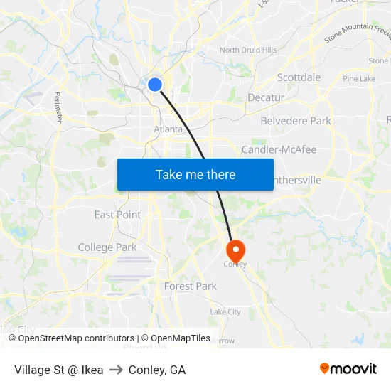 Village St @ Ikea to Conley, GA map