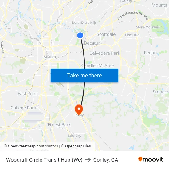 Woodruff Circle Transit Hub (Wc) to Conley, GA map