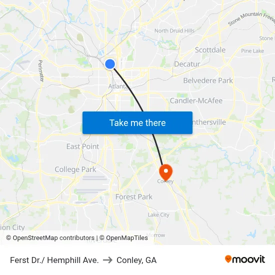 Ferst Dr./ Hemphill Ave. to Conley, GA map