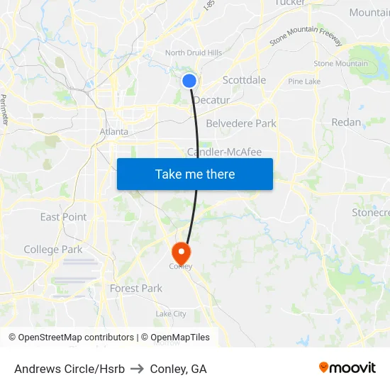 Andrews Circle/Hsrb to Conley, GA map