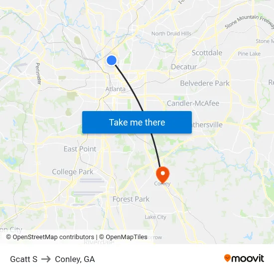 Gcatt S to Conley, GA map