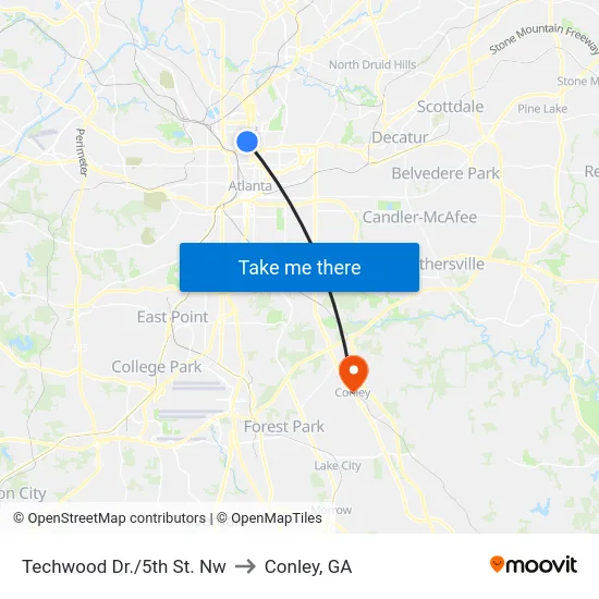Techwood Dr./5th St. Nw to Conley, GA map