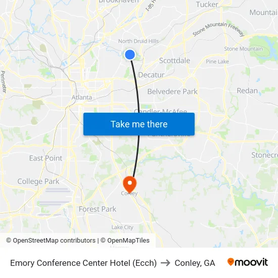 Emory Conference Center Hotel (Ecch) to Conley, GA map
