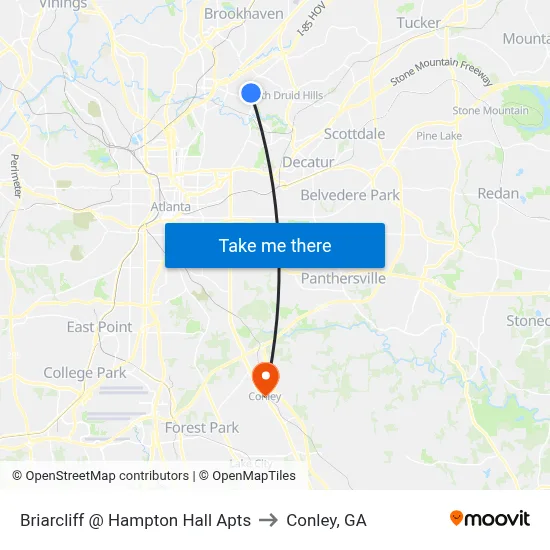 Briarcliff @ Hampton Hall Apts to Conley, GA map