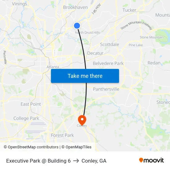 Executive Park @ Building 6 to Conley, GA map