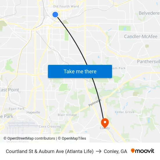 Courtland St & Auburn Ave (Atlanta Life) to Conley, GA map