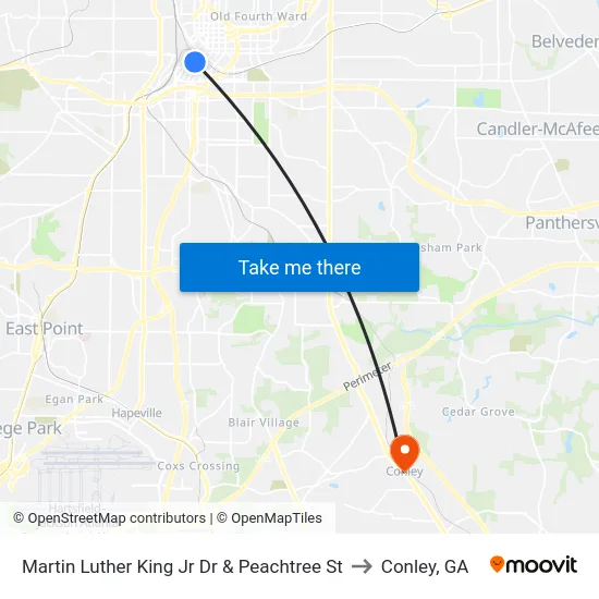 Martin Luther King Jr Dr & Peachtree St to Conley, GA map