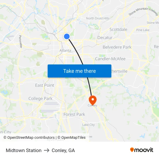 Midtown Station to Conley, GA map