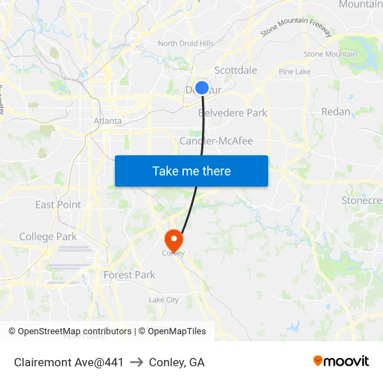 Clairemont Ave@441 to Conley, GA map
