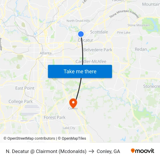 N. Decatur @ Clairmont (Mcdonalds) to Conley, GA map