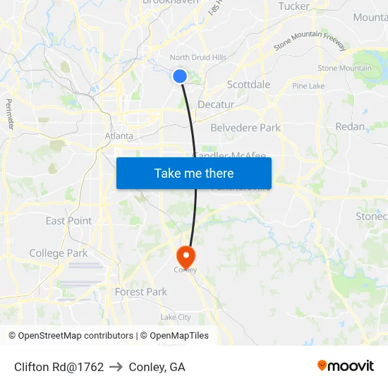 Clifton Rd@1762 to Conley, GA map