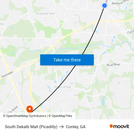 South Dekalb Mall (Picadilly) to Conley, GA map