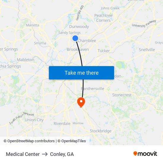 Medical Center to Conley, GA map