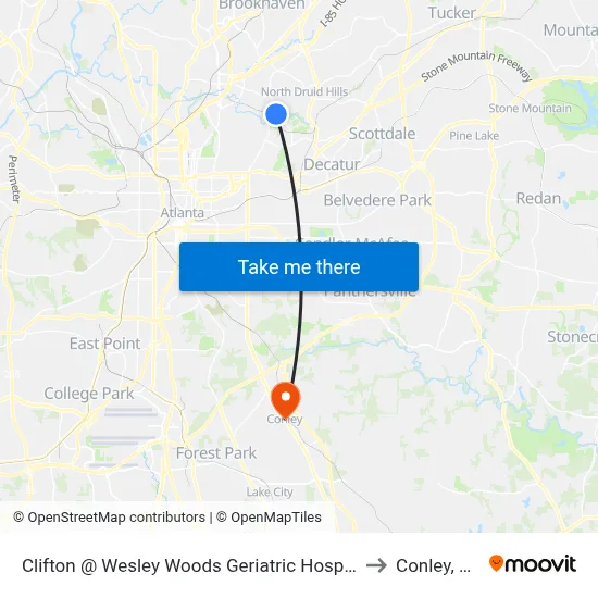 Clifton @ Wesley Woods Geriatric Hospital to Conley, GA map