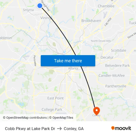 Cobb Pkwy at Lake Park Dr to Conley, GA map