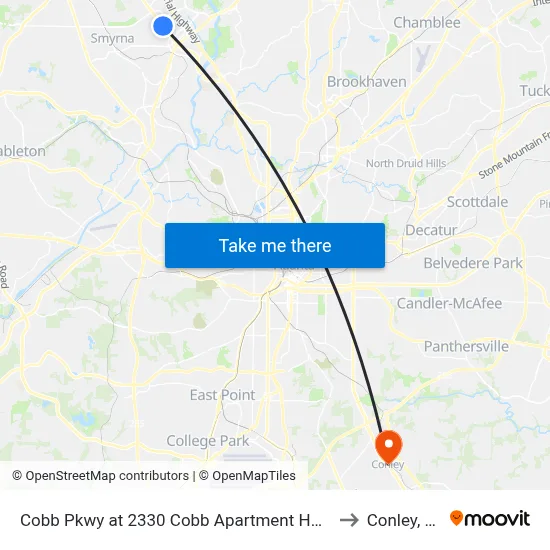 Cobb Pkwy at 2330 Cobb Apartment Homes to Conley, GA map