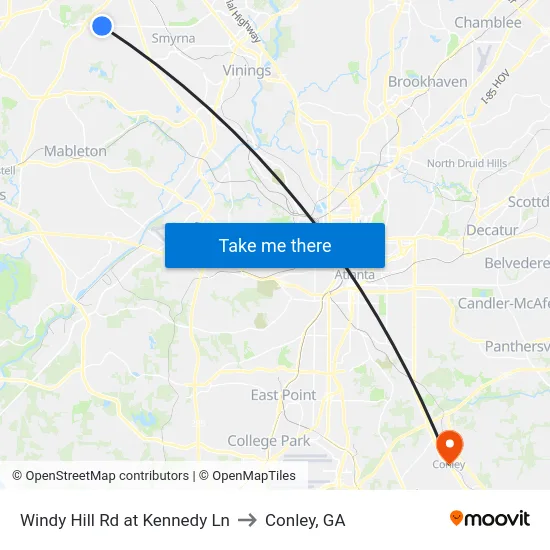 Windy Hill Rd at Kennedy Ln to Conley, GA map
