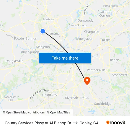 County Services Pkwy at Al Bishop Dr to Conley, GA map