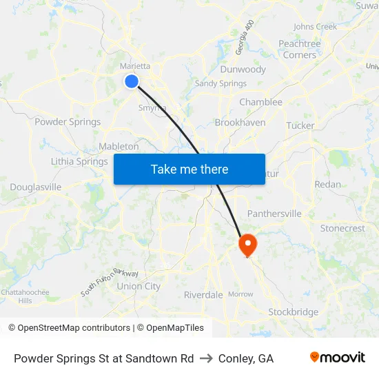 Powder Springs St at Sandtown Rd to Conley, GA map