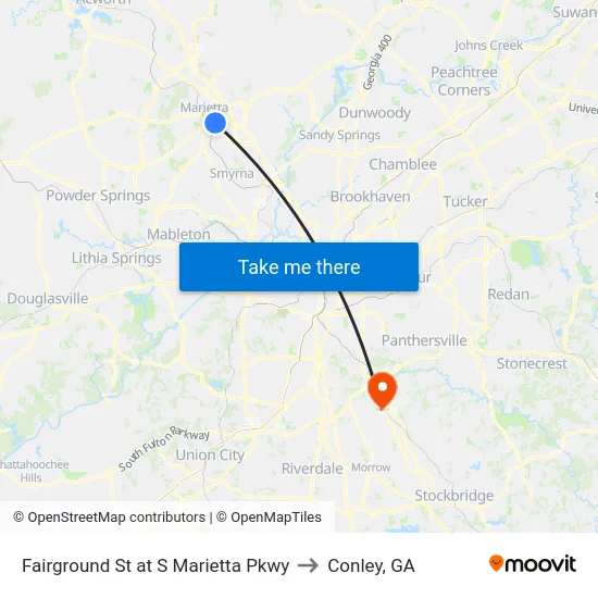 Fairground St at S Marietta Pkwy to Conley, GA map