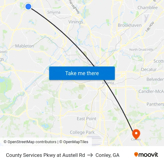 County Services Pkwy at Austell Rd to Conley, GA map