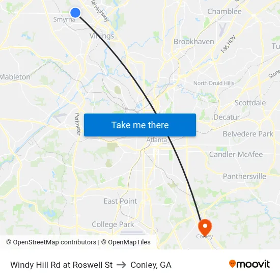 Windy Hill Rd at Roswell St to Conley, GA map