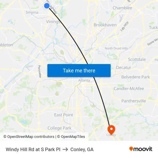 Windy Hill Rd at S Park Pl to Conley, GA map