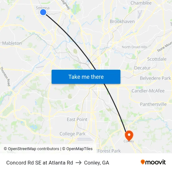 Concord Rd SE at Atlanta Rd to Conley, GA map