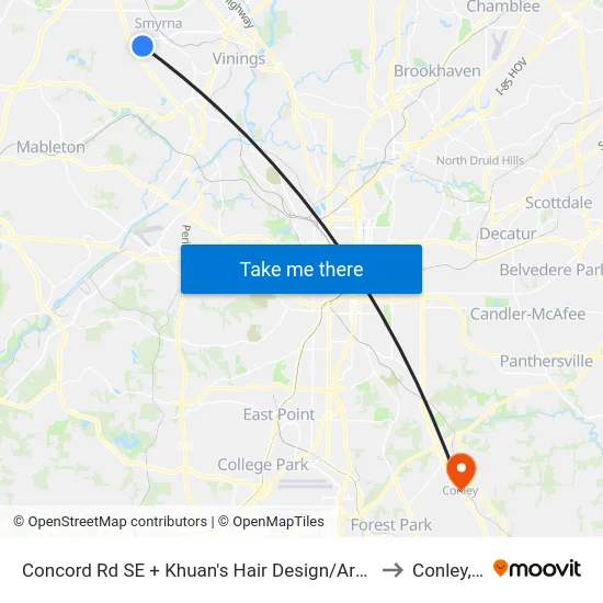 Concord Rd SE + Khuan's Hair Design/Arkle Veterina to Conley, GA map