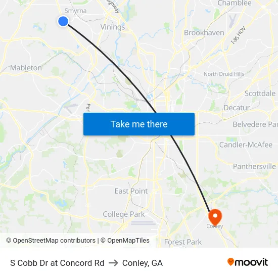 S Cobb Dr at Concord Rd to Conley, GA map