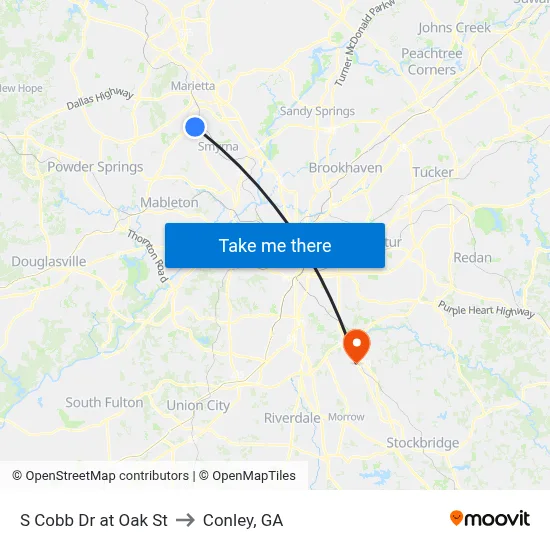 S Cobb Dr at Oak St to Conley, GA map